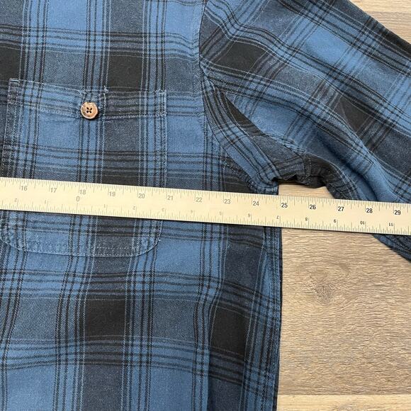 Duluth Trading Blue‎ Black Tartan Plaid Mens L Button Down Flannel Work Shirt - Picture 5 of 9